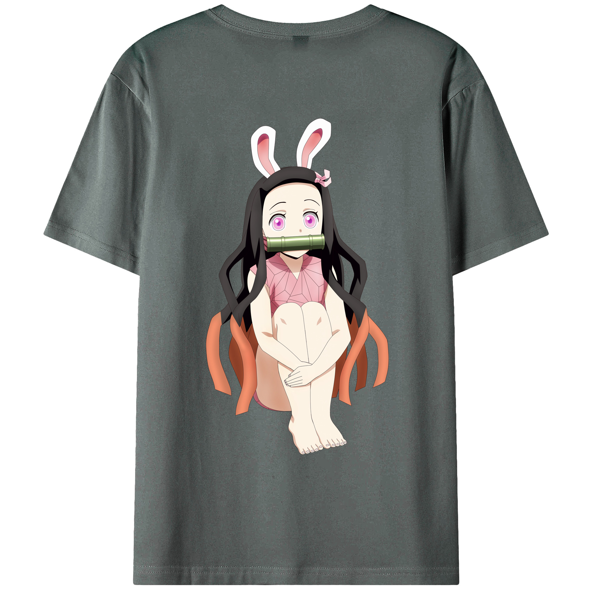 （画像用） 鬼滅の刃（きめつのやいば）竈門 禰󠄀豆子／かまど ねずこ Kamado Nezuko 綿100％ メンズ半袖Tシャツ（バックプリント） 通気性